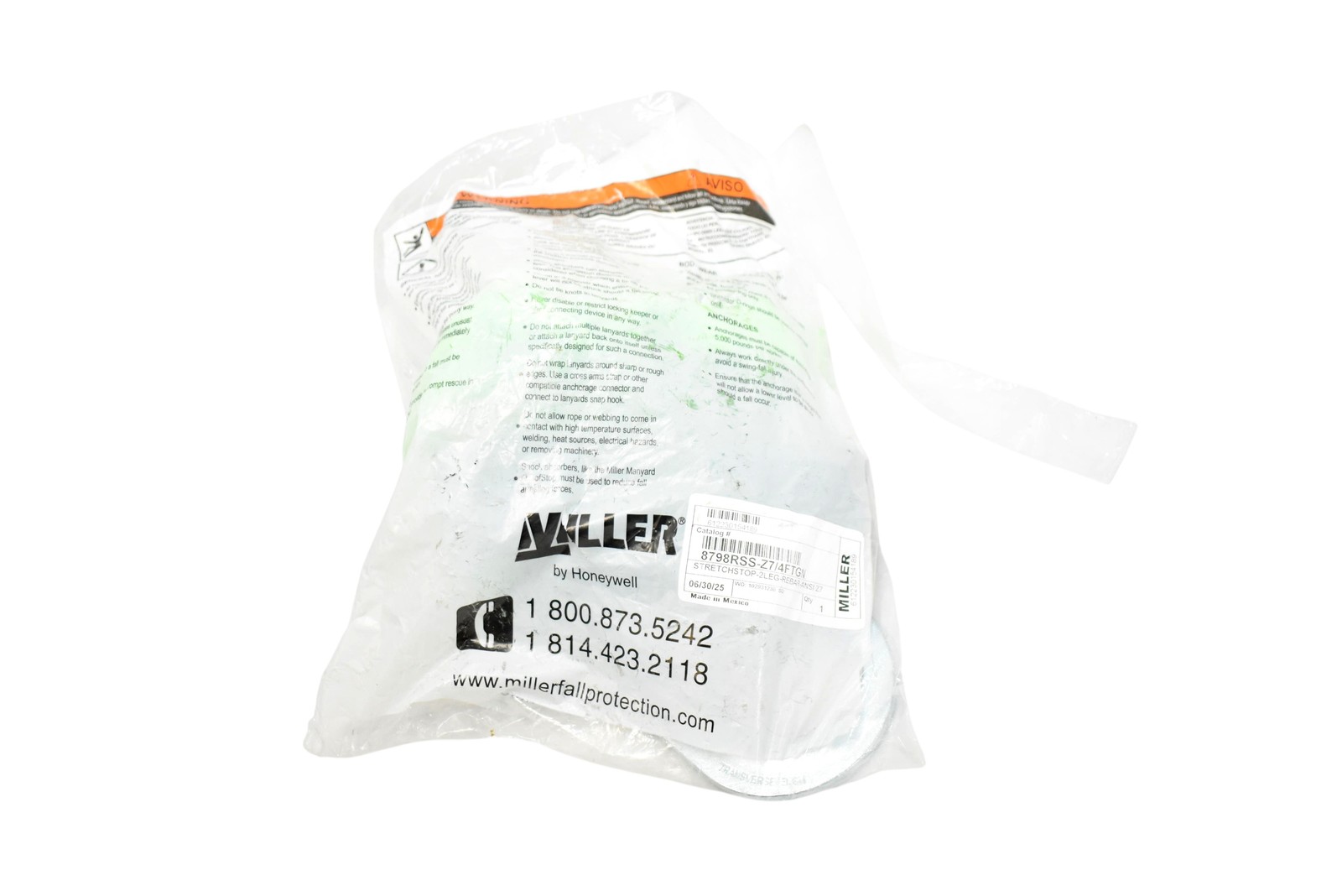 Miller Honeywell Stretchstop 2-Leg Rebar Lanyard 4FT Z7 ANSI 8798RSS-Z7/4FTGN