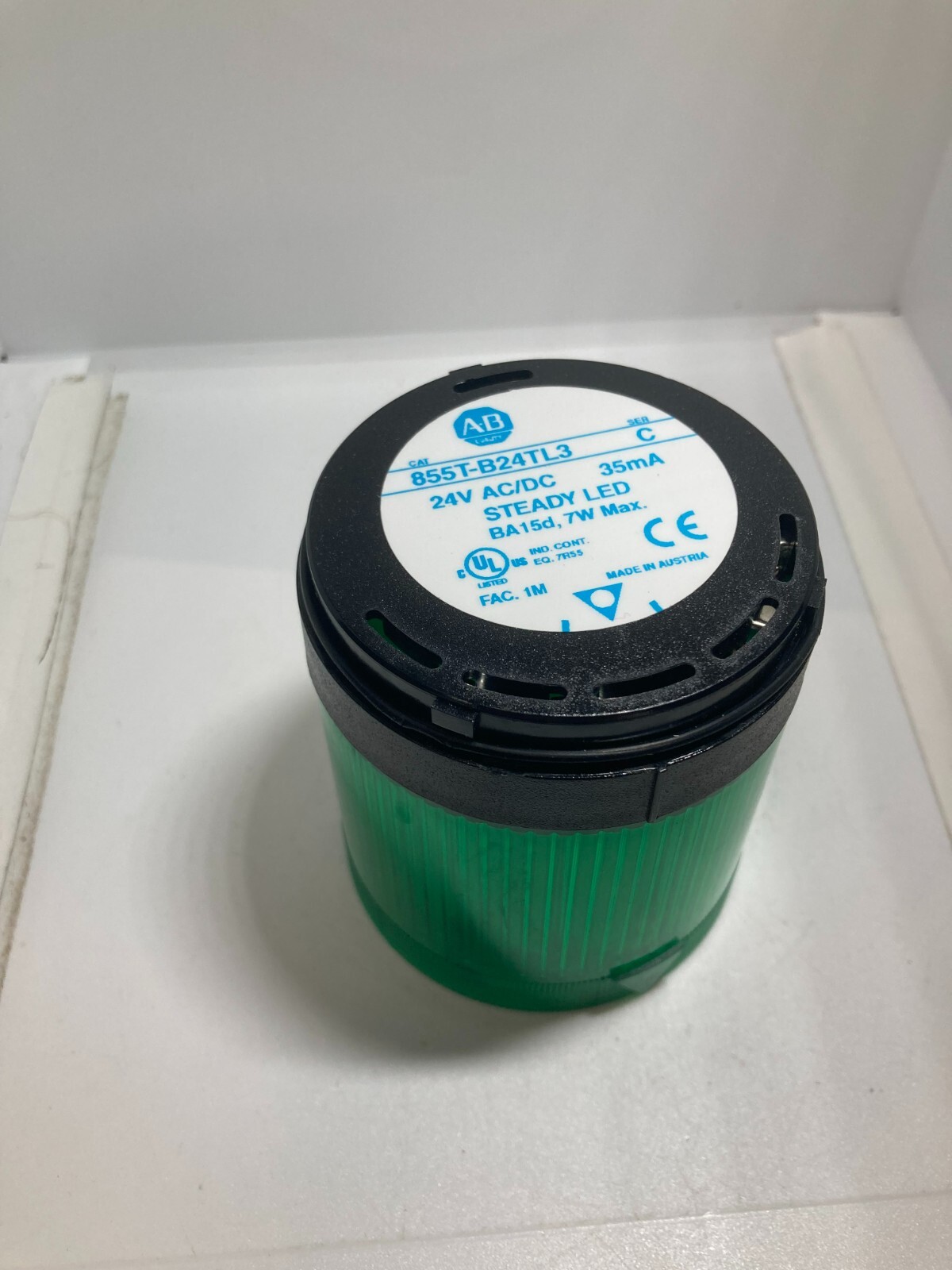 ALLEN BRADLEY 855T-B24TL3 STACK LIGHT GREEN STEADY LED 24VAC/DC 35MA SERIES C
