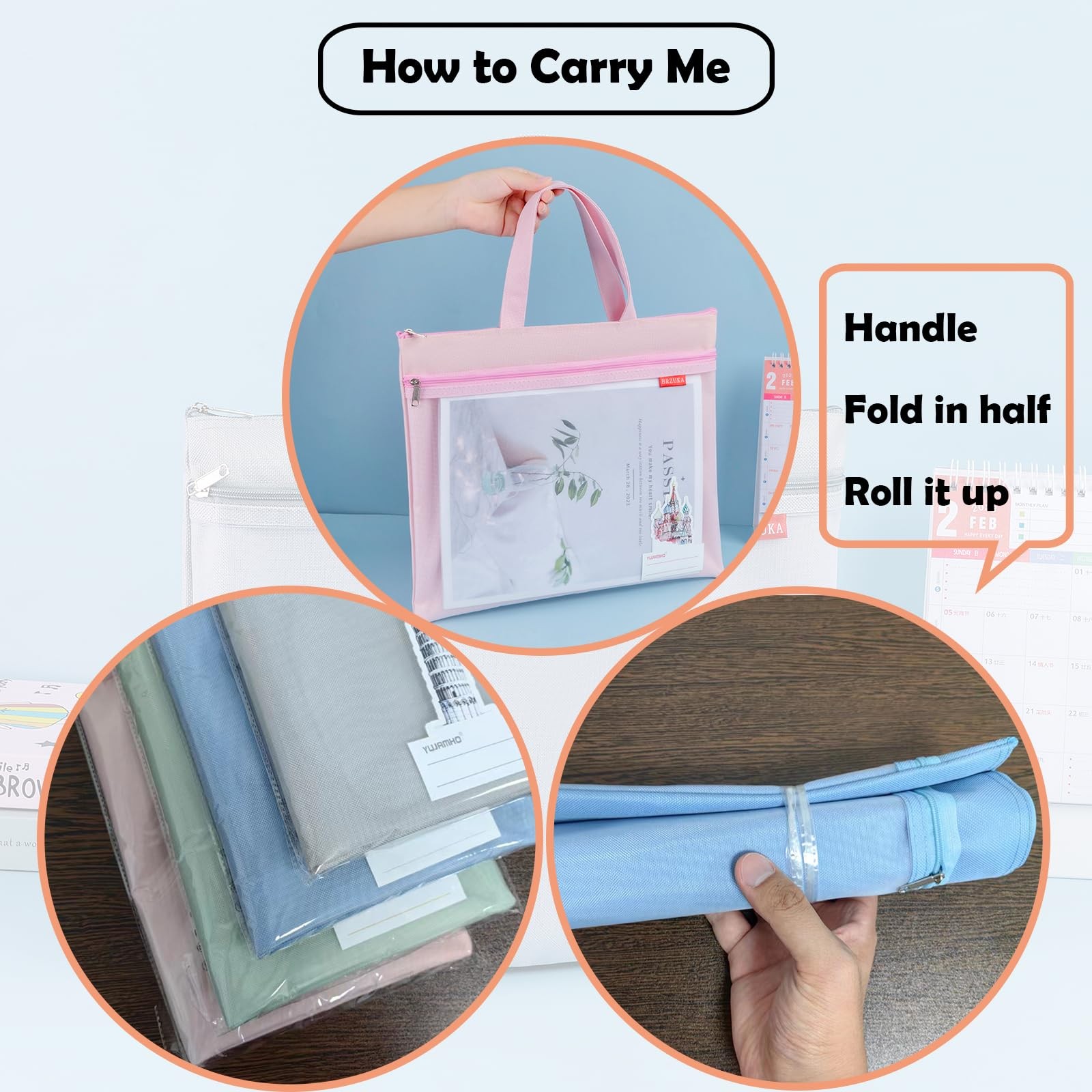 BRZUKA Mesh Zipper Pouch 11×13.7 in, A4 Double Pocket Waterproof A4, Pink