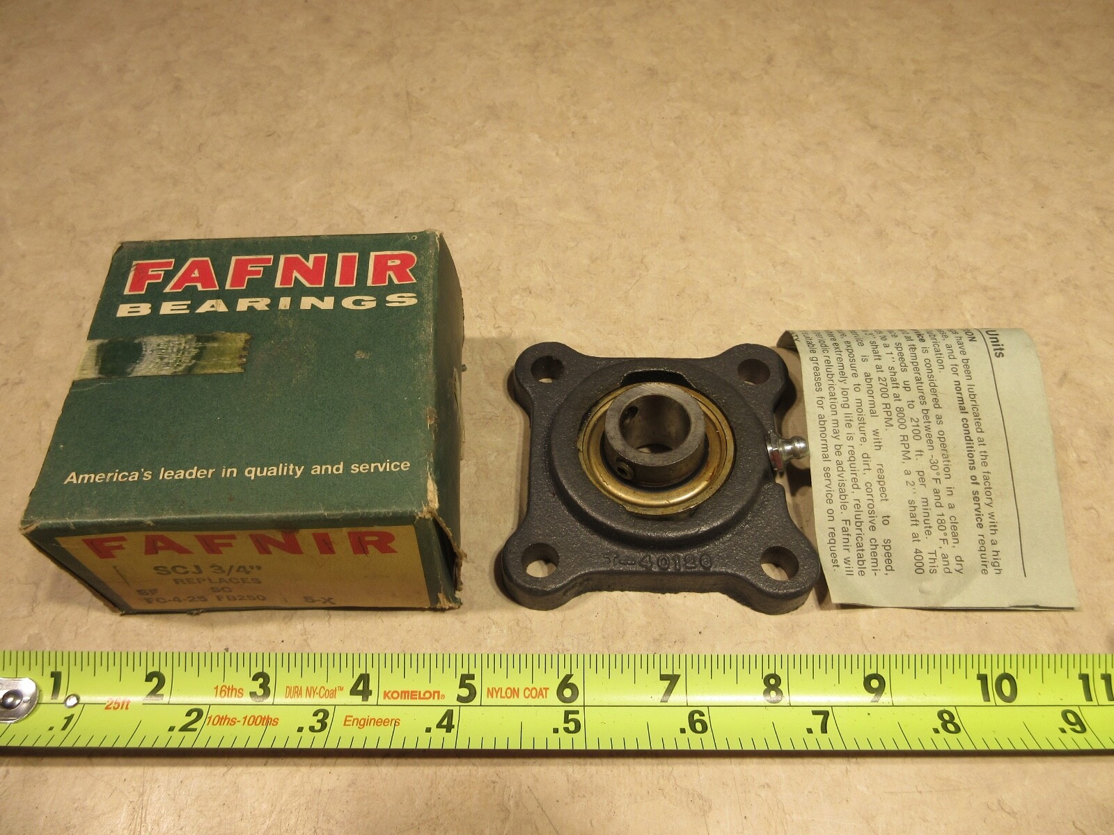 FAFNIR SCJ 3/4, 4 BOLT FLANGE BEARING UNIT, 3/4″ BORE, AA0201