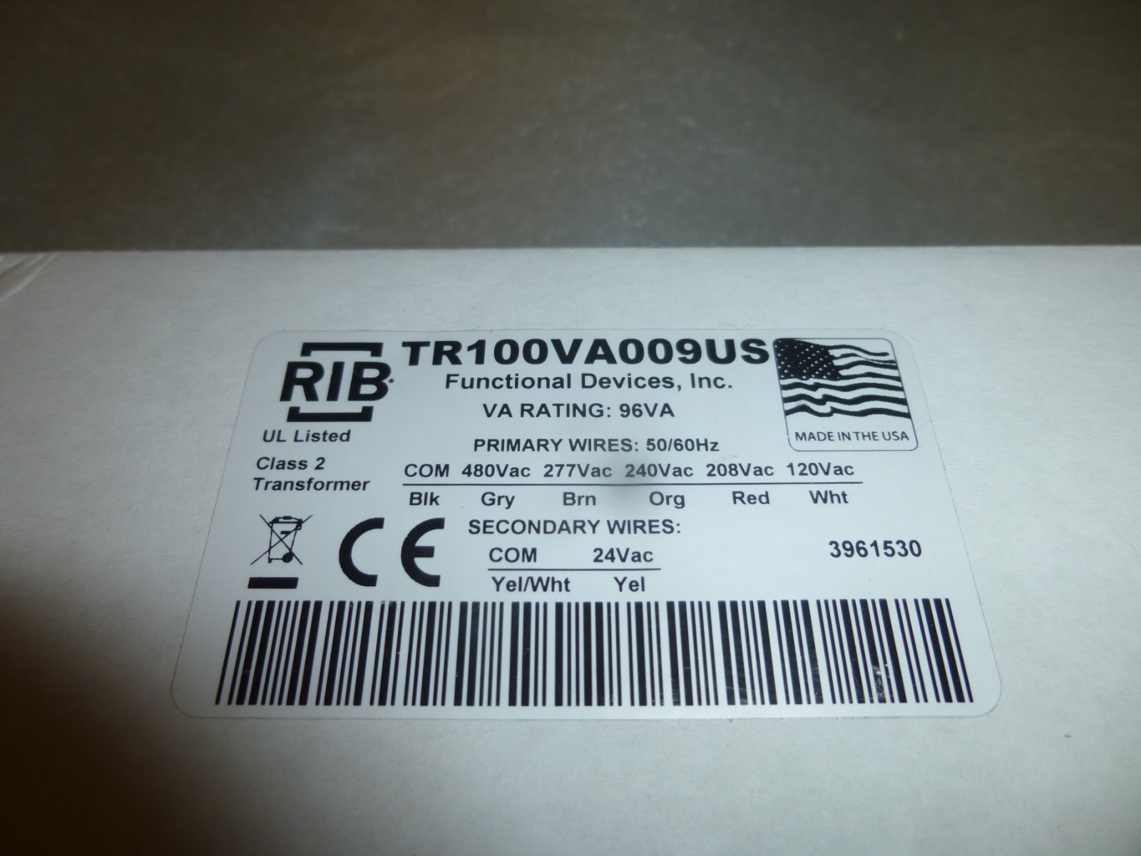 FUNCTIONAL DEVICES INC / RIB TR100VA009US Cls 2 Transformer 96VA Enclosed