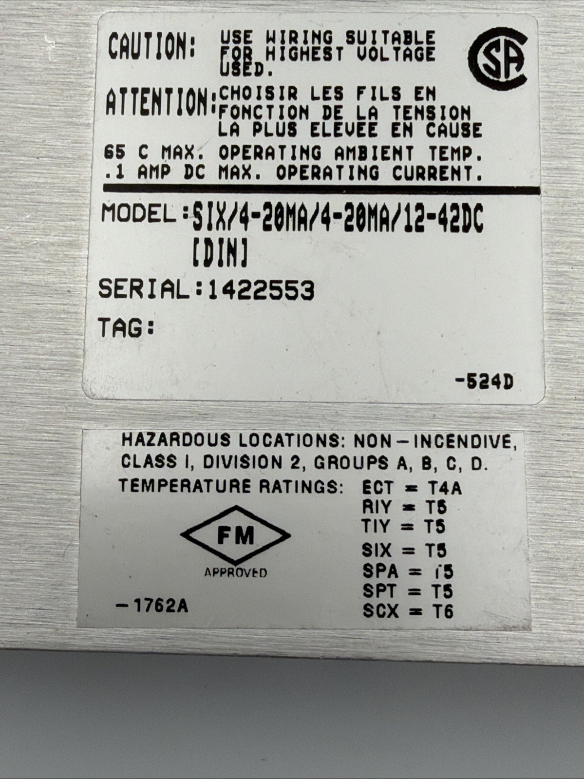 MOORE INDUSTRIES SIX/4-20MA/4-20MA/12-42DC(DIN) SIGNAL ISOLATOR