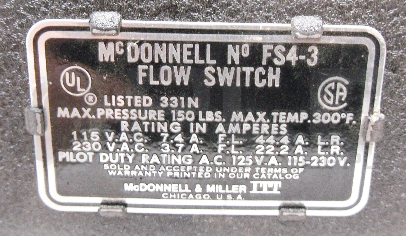 NEW MCDONNELL FS4-3 FLOW SWITCH 115-230VAC 300DEG F