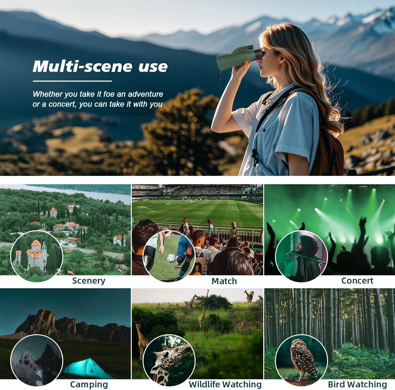 12×60 HD Monocular Telescope for Adults high Powered | Comes with Smartphone Ada