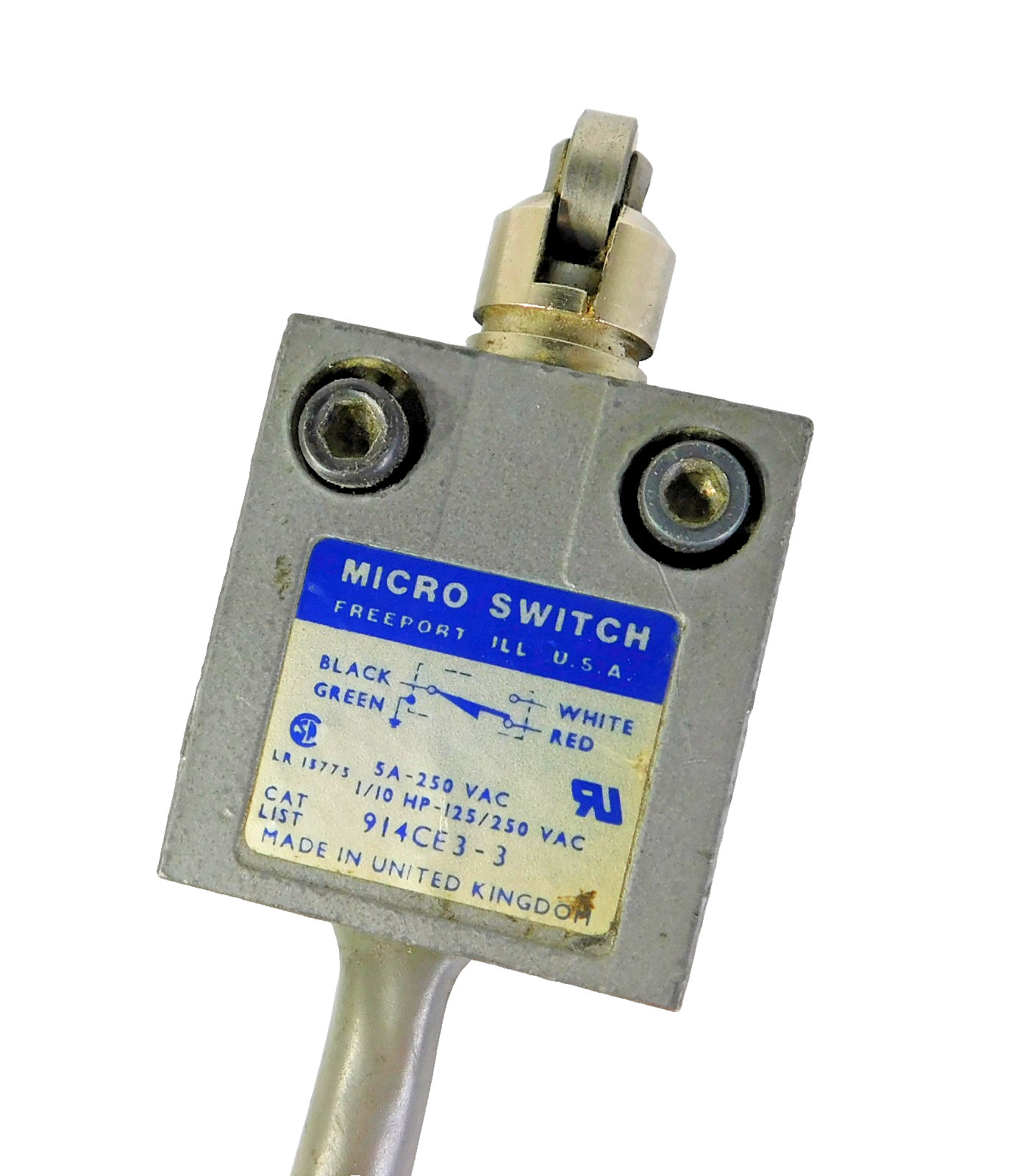 Honeywell Micro Switch 914CE3-3 Roller Plunger Switch With 20″ leads & Fasteners
