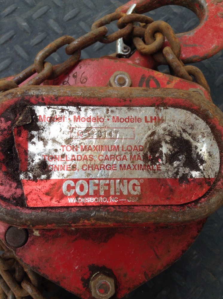Coffing LHH Hand Chain Fall Hoist, Capacity: 1 Ton, 10′ Lift, 2000 Lb