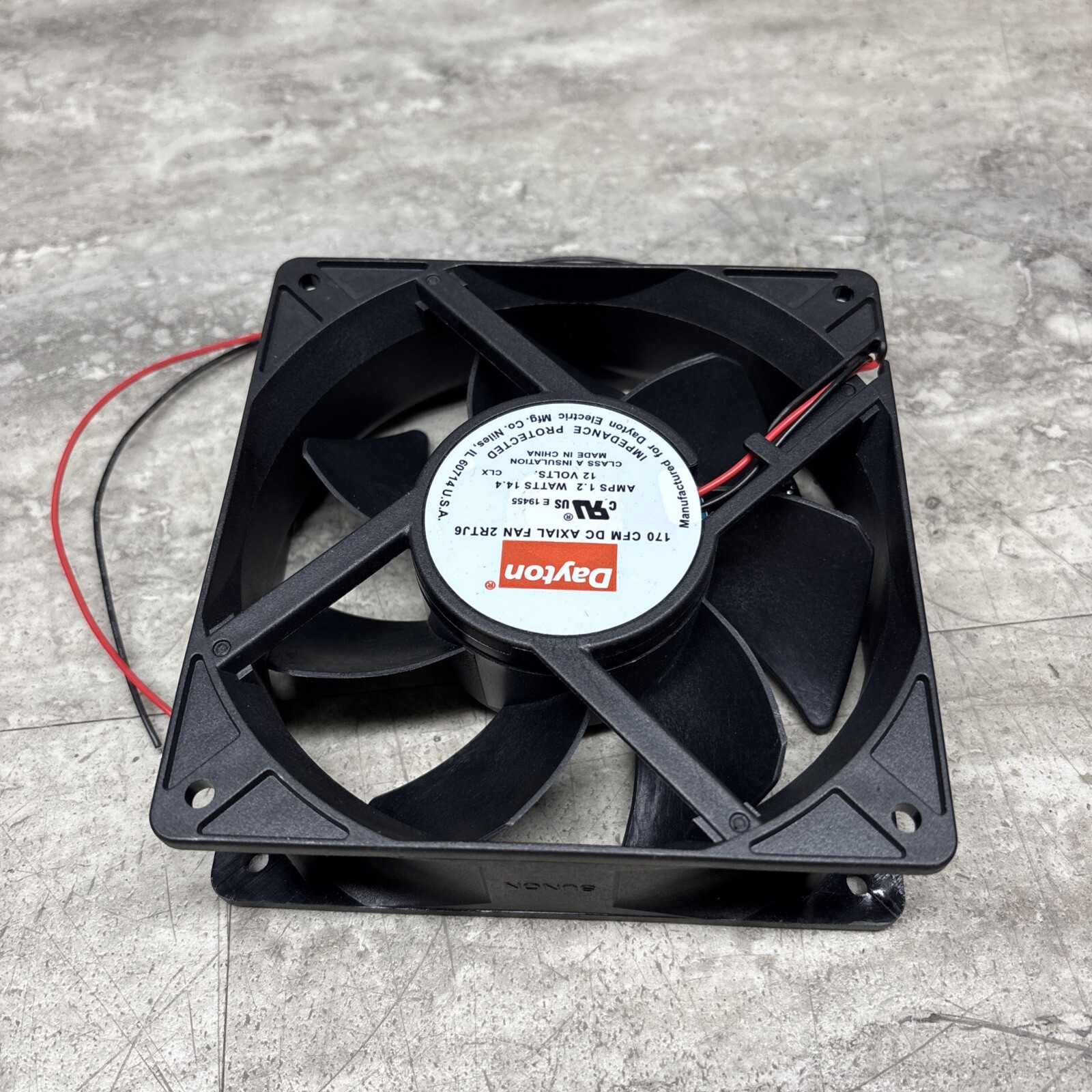 Dayton 2RTJ6 Square Axial Fan, 4-11/16”, 12VDC, 170 CFM, Lightly Used, Tested