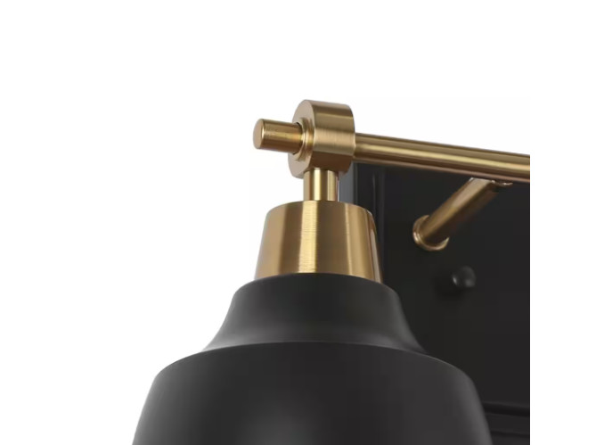 LNC Modern 2-Light Black Light w/ Brass Plated Metal Arm White Inner Bell Shades