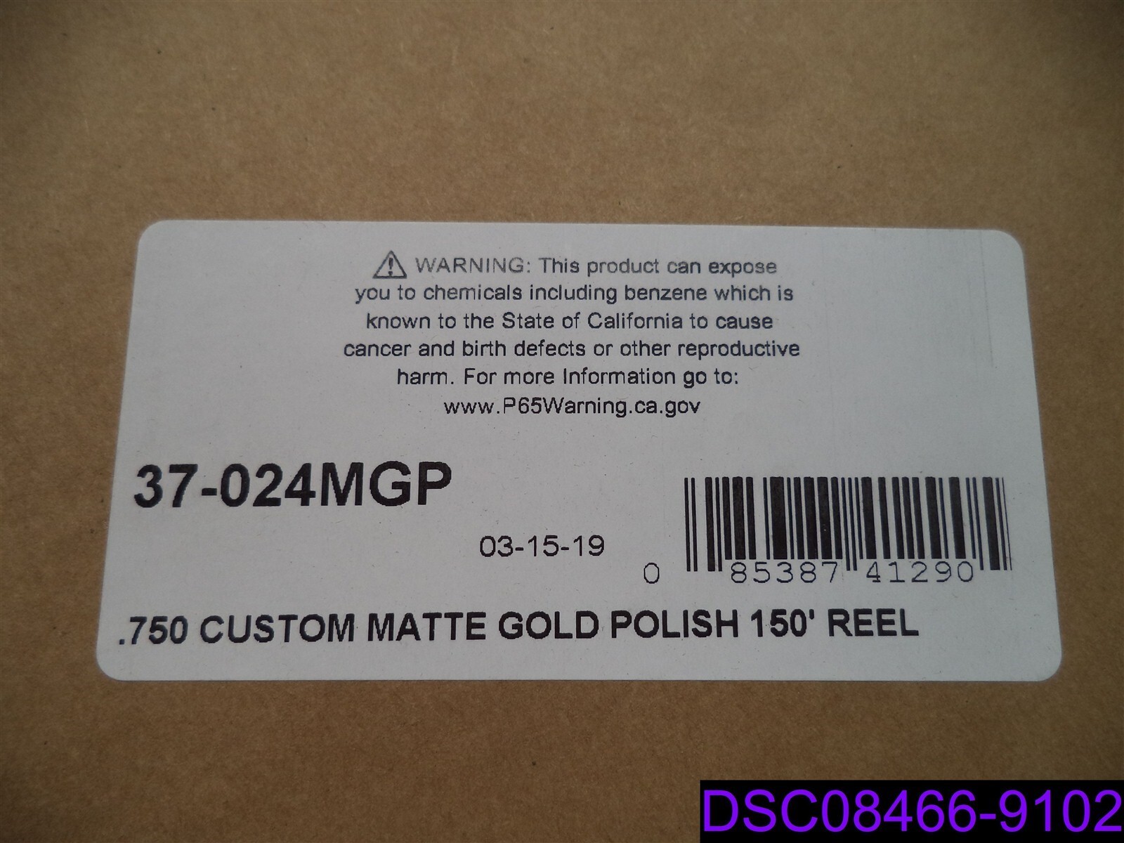 Qty = 3 Reels: .750 Custom Matte Gold Polish 150′ Reel Edgebanding P/N 37-024MGP