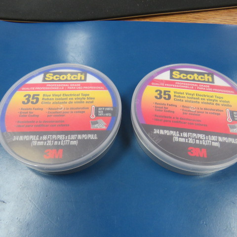 SCOTCH/ 3M 35 BLUE & VIOLET TAPE Qty of 2 per Lot VINYL ELECTRICAL TAPE. LOT I