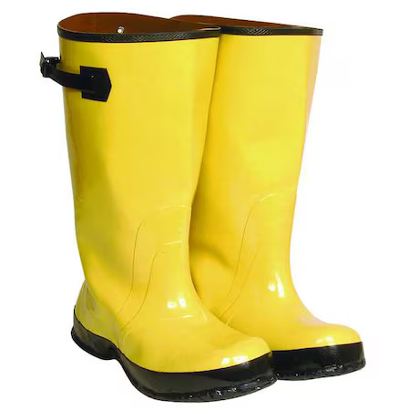 Overboots, Plain Toe, Rubber, 17 In H, Pull On, Cleated Sole, Yellow, 9
