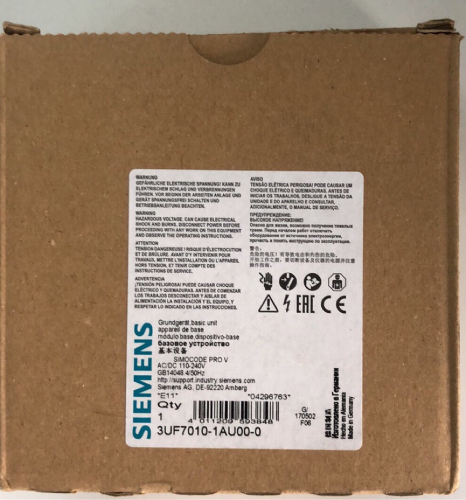 NEW SIEMENS 3UF7010-1AU00-0 RELAY MOTOR CONTROL PRO V BASE 110/240V AC/DC