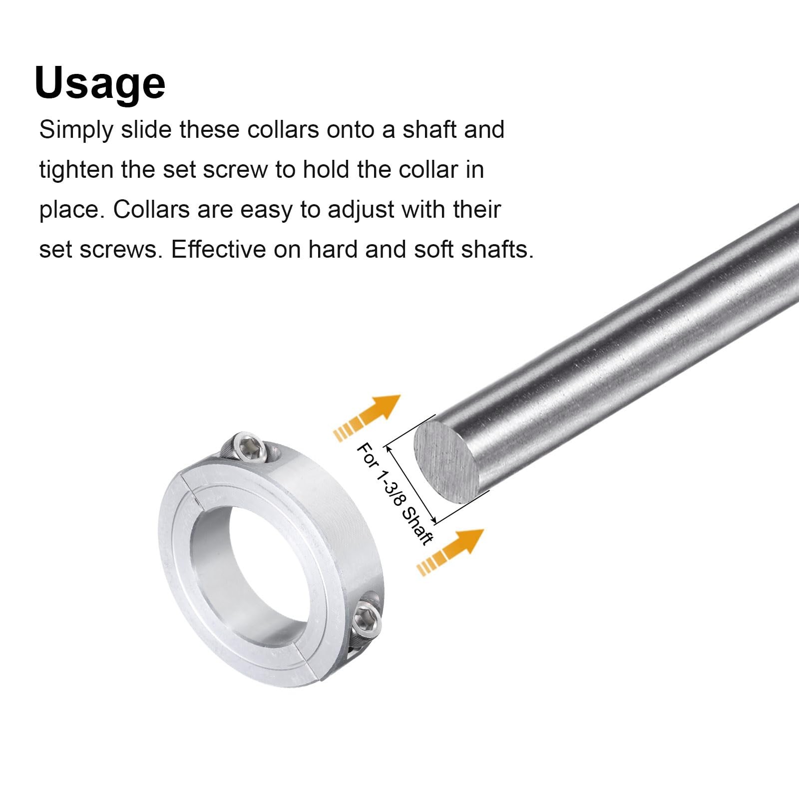 uxcell Double Split Clamp-On Shaft Collar for 1-3/8″ Shaft, Silver Tone