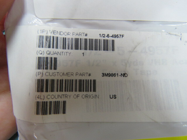 3M 1/2-5-4957F Qty of 1 per Lot Double Coated, Double Sided Tape Acrylic Adhesi