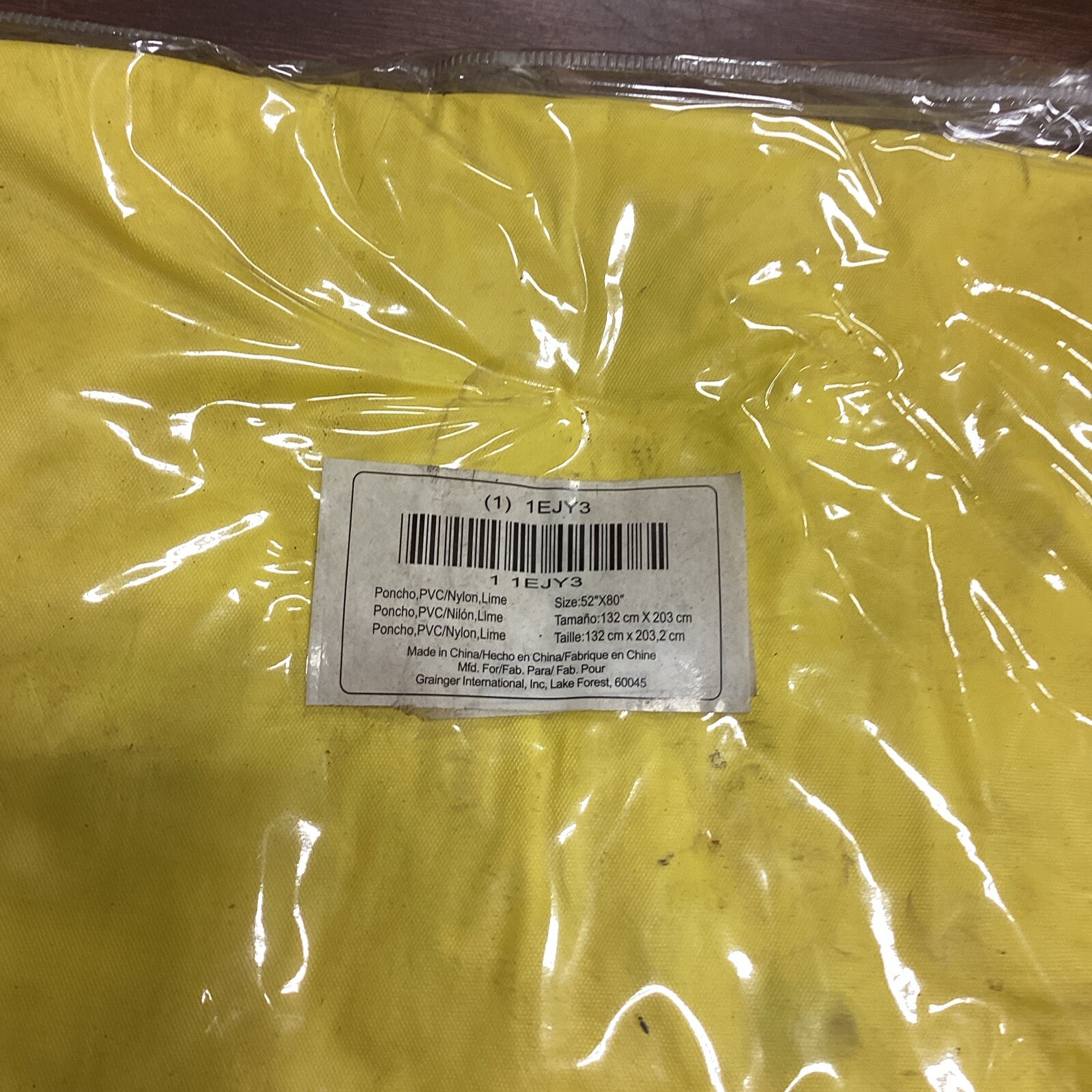 52” X 80” 1EJY3 Rain Poncho With Hood, PVC Nylon, Yellow