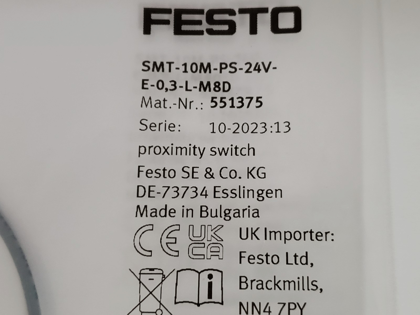FESTO SMT-10M-PS-24V-E-0,3-L-M8D PROXIMITY SWITCH 551375 (LOT OF 2) NIB