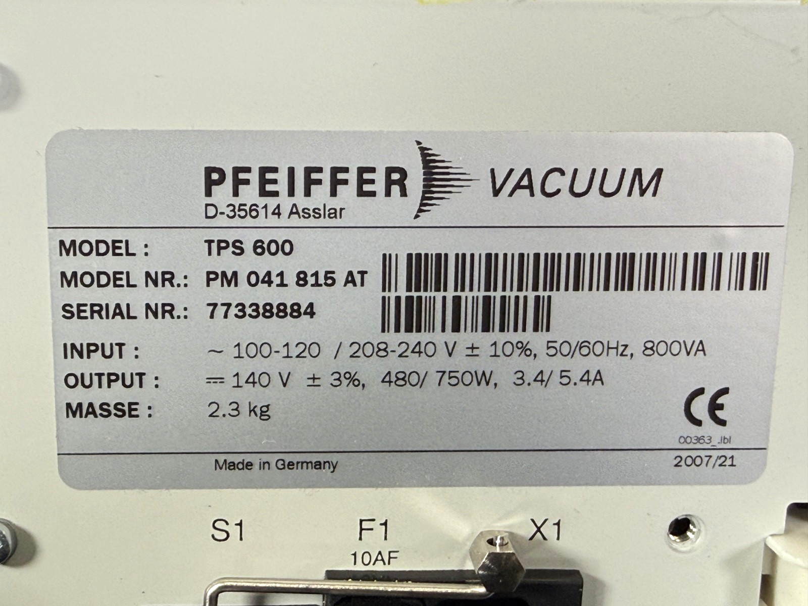 Pfeiffer Vacuum TPS 600 Turbo Pump Power Supply Controller PM041815AT