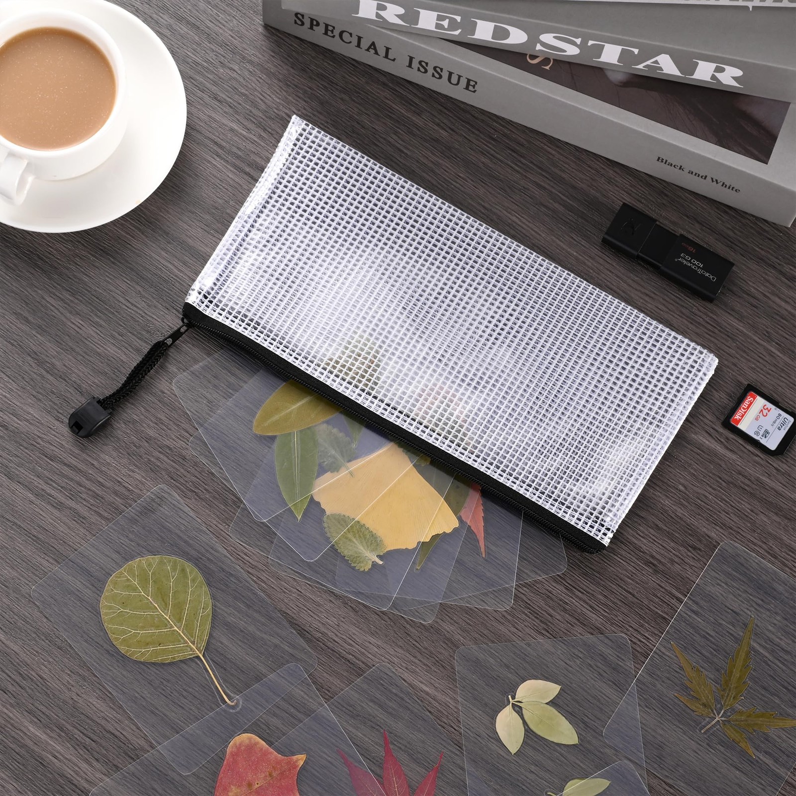 Lidwot 12 Pieces Clear Plastic Mesh Zip Pouch Length23cm X Width11.4cm, Black