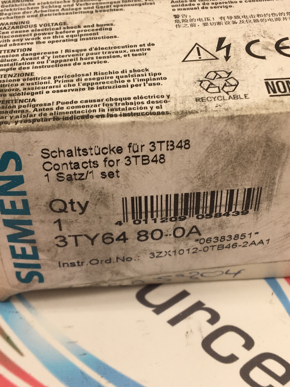 SIEMENS CONTACTS 3TY64 80-0A FOR PART 3TB48