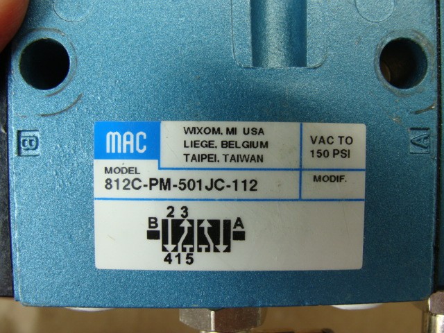 MAC SOLENOID VALVE 812C-PM-501JC-112 150PSI WITH MAC PME-501C VALVE 24VDC