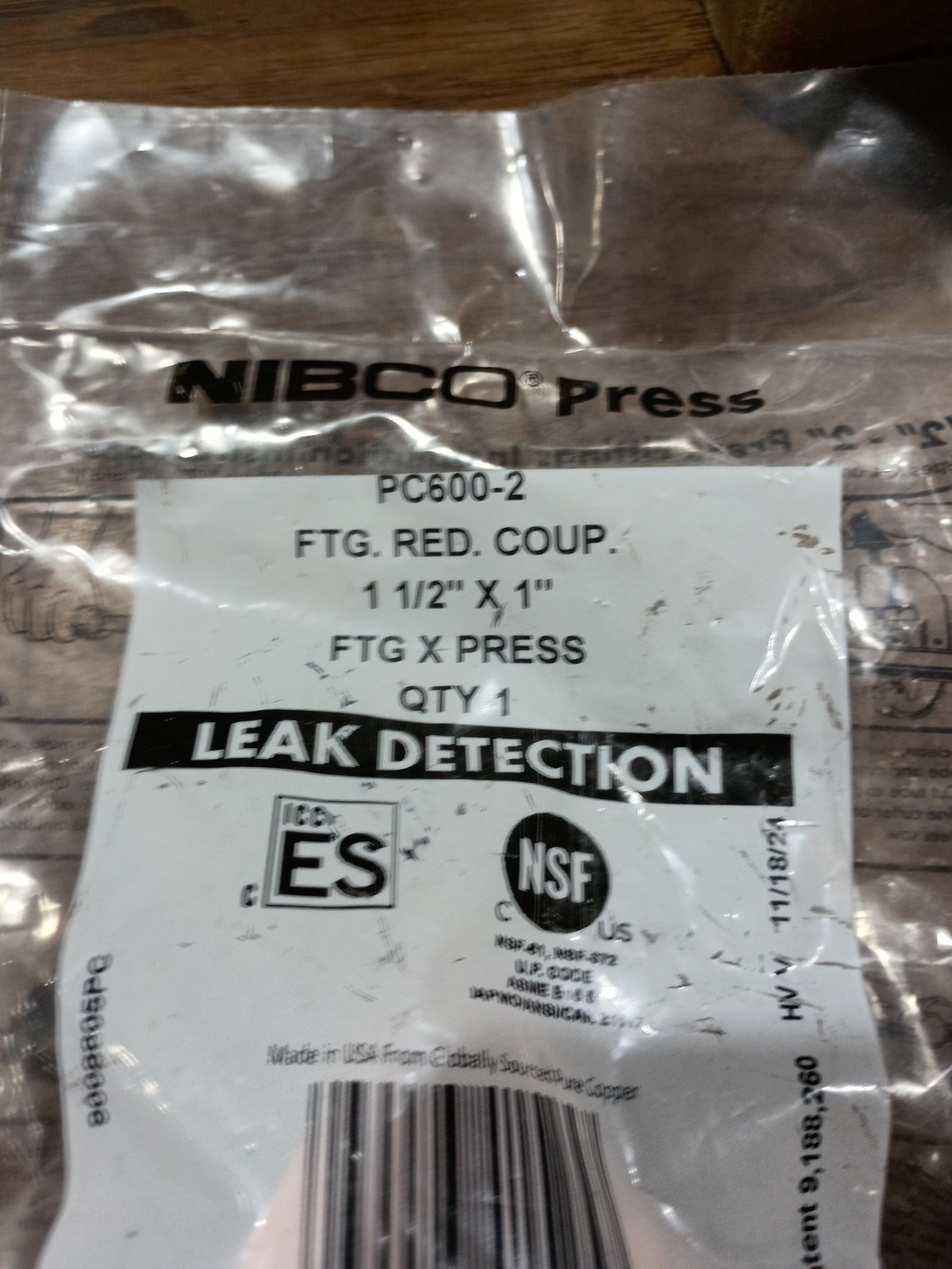 (2) NIBCO PC600-2 Press Copper Reducer Coupling(s) 1-1/2″ x 1″ FTG x Press