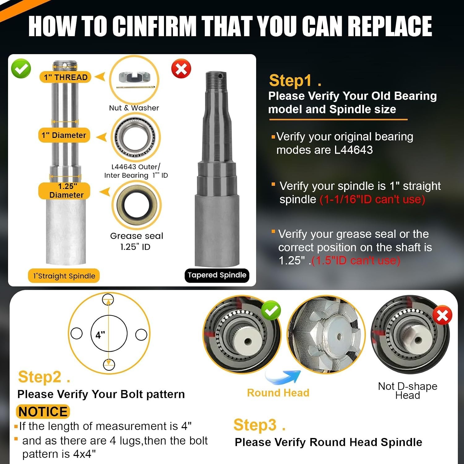 2 Sets 4 Lug Trailer Hub Kit for 2000 Lbs, for 1” BT9 Straight Axle Spindle …