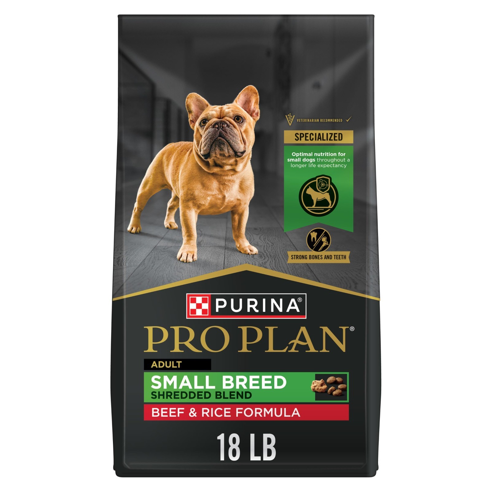 Purina Pro Plan Small Breed Dry Dog Food,Shredded Blend Beef & Rice Formula,18lb