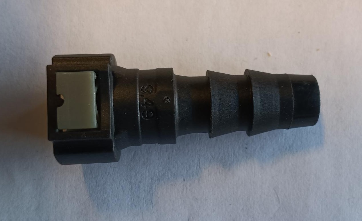 3/8″ Female Quick Connect J2044 (9.49) x 1/2″ Push Lock Barb, Nylon