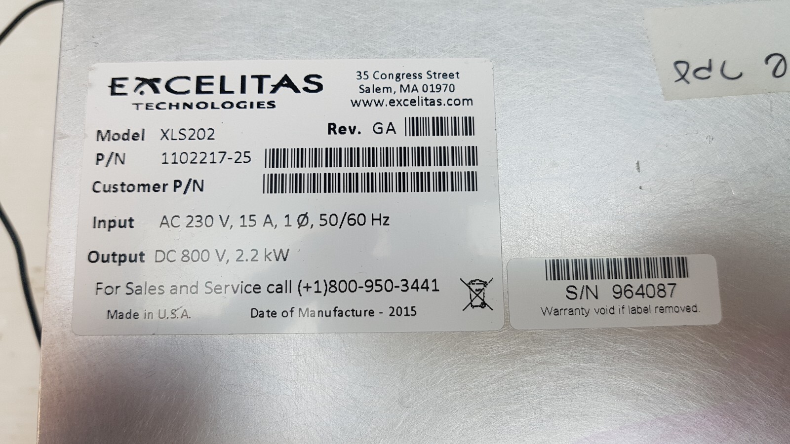EXCELITAS XLS202 REV. GA P/N 1102217-25 POWER SUPPLY LUMENIS