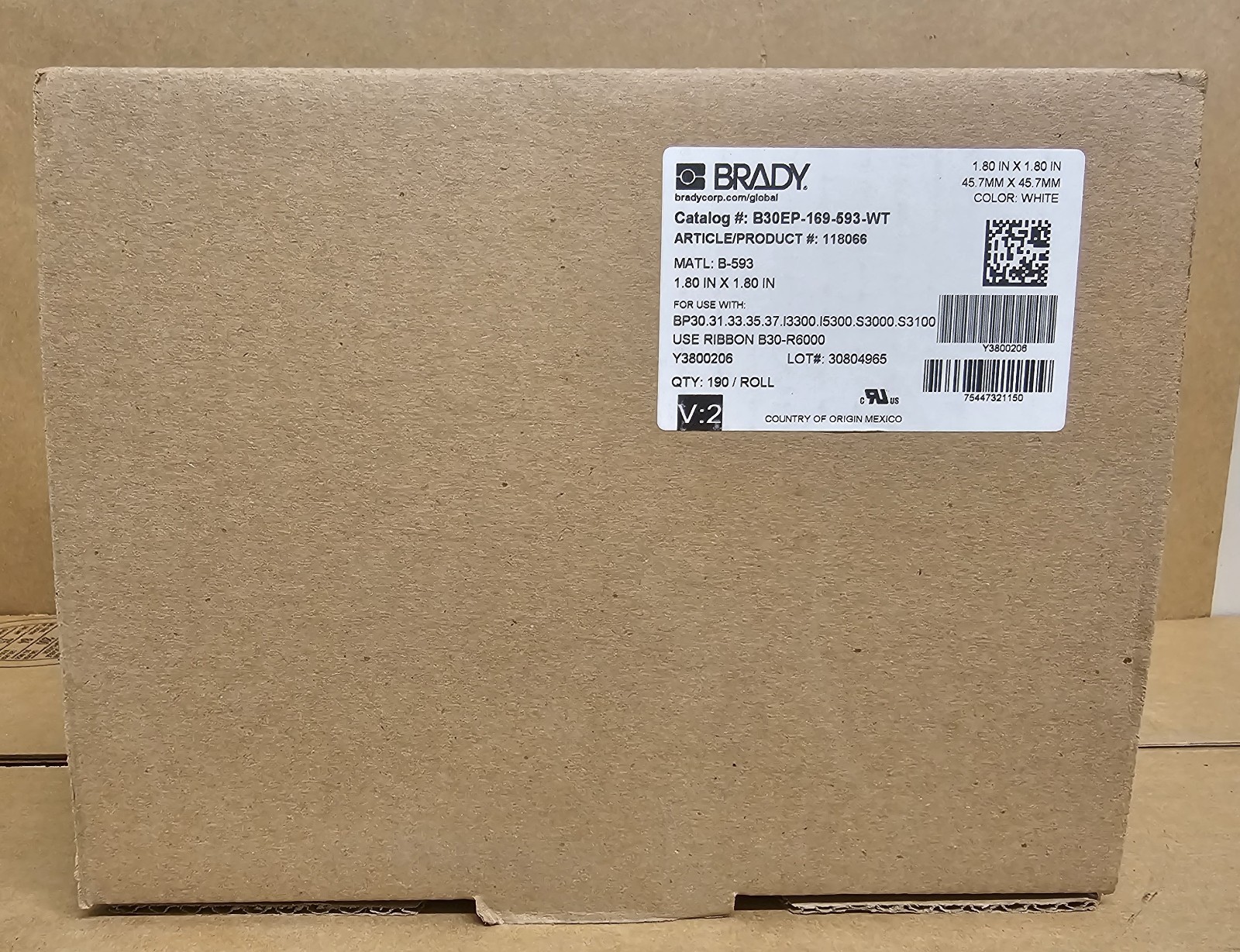 BRADY B30EP-169-593-WT ARTICLE/PRODUCT # 118066 WHITE