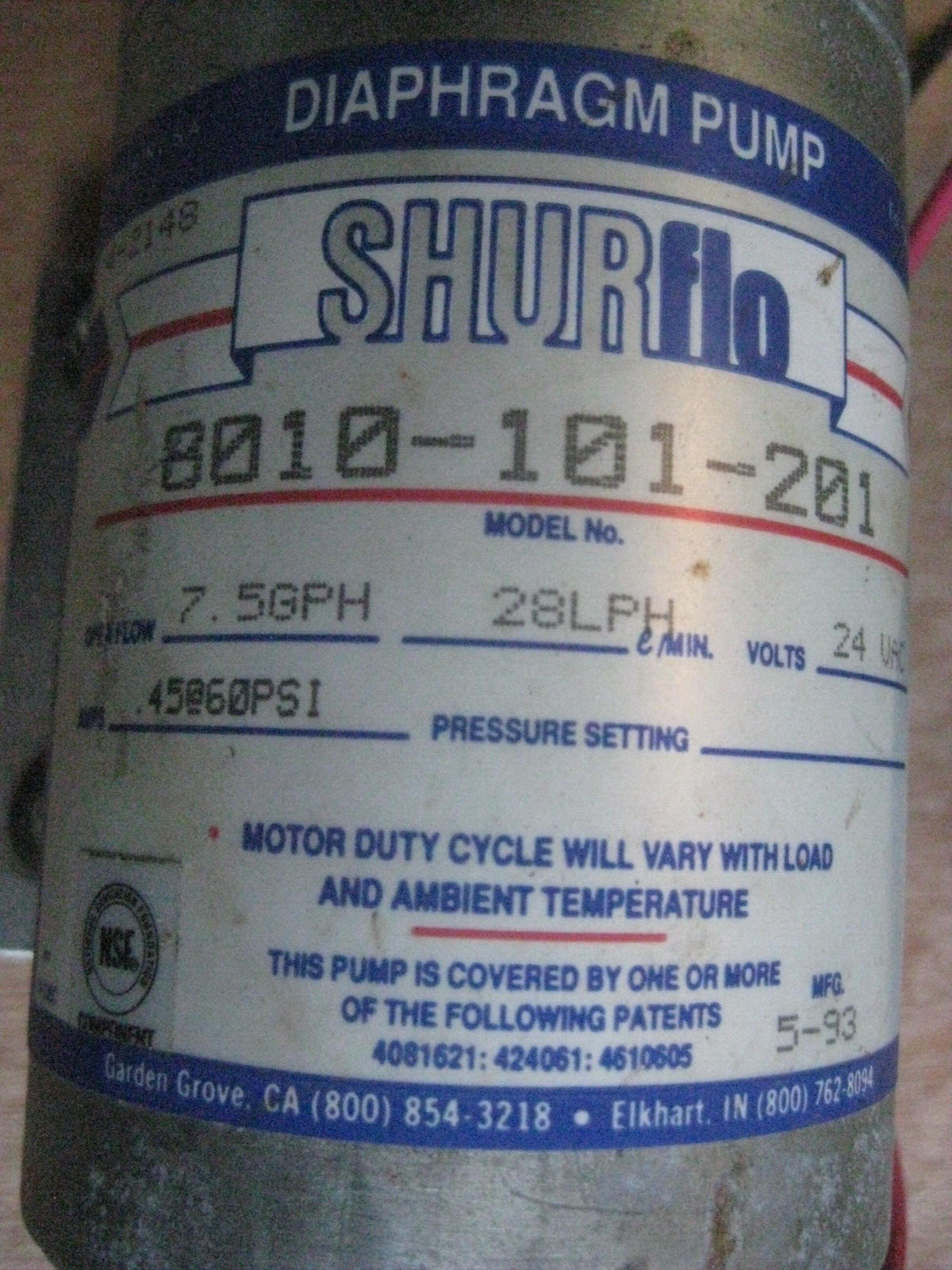 Shurflo 24vac Pump Pressure Switch & Power Supply 8010-101-207 NEW