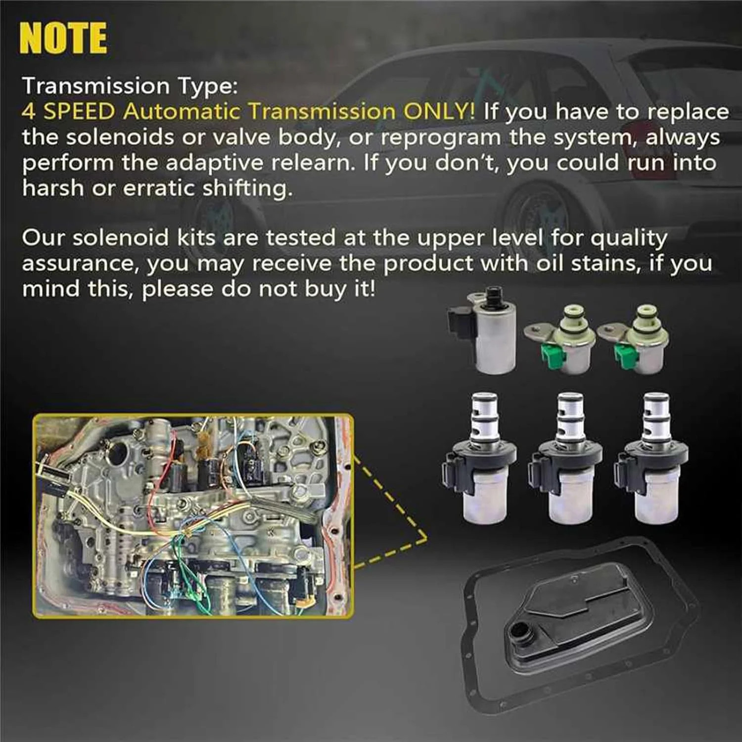 The 4F27E Transmission Solenoid and Filter Kit is compatible with Mazda Protege