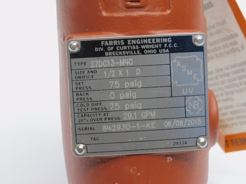 FARRIS ENGINEERING 27DC13-M40 1/2″X1″ 75PSI NSNP
