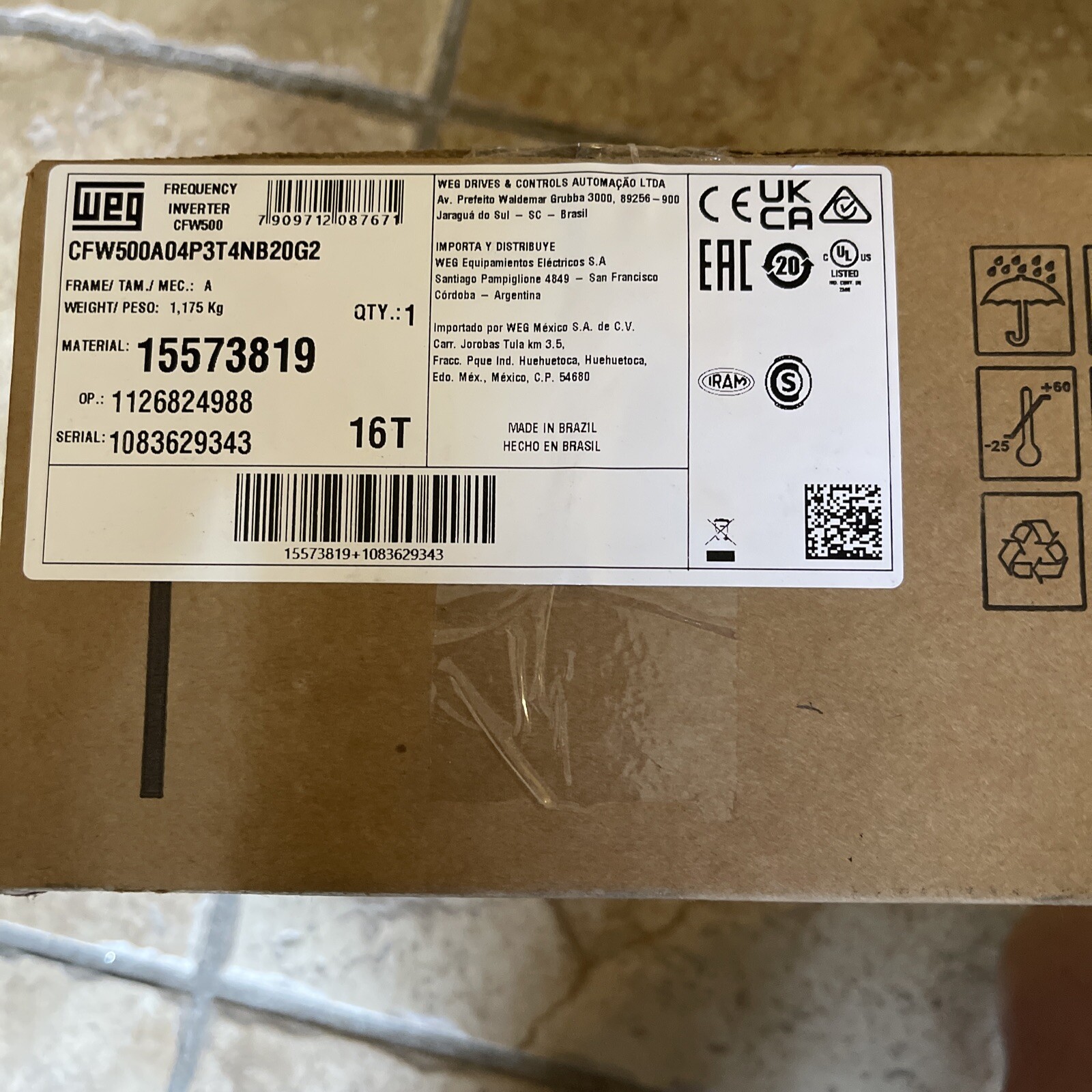 Weg CFW500A04P3T4NB20G2 VFD 4.3 Amp 3 HP 460 VAC Three-Phase Input