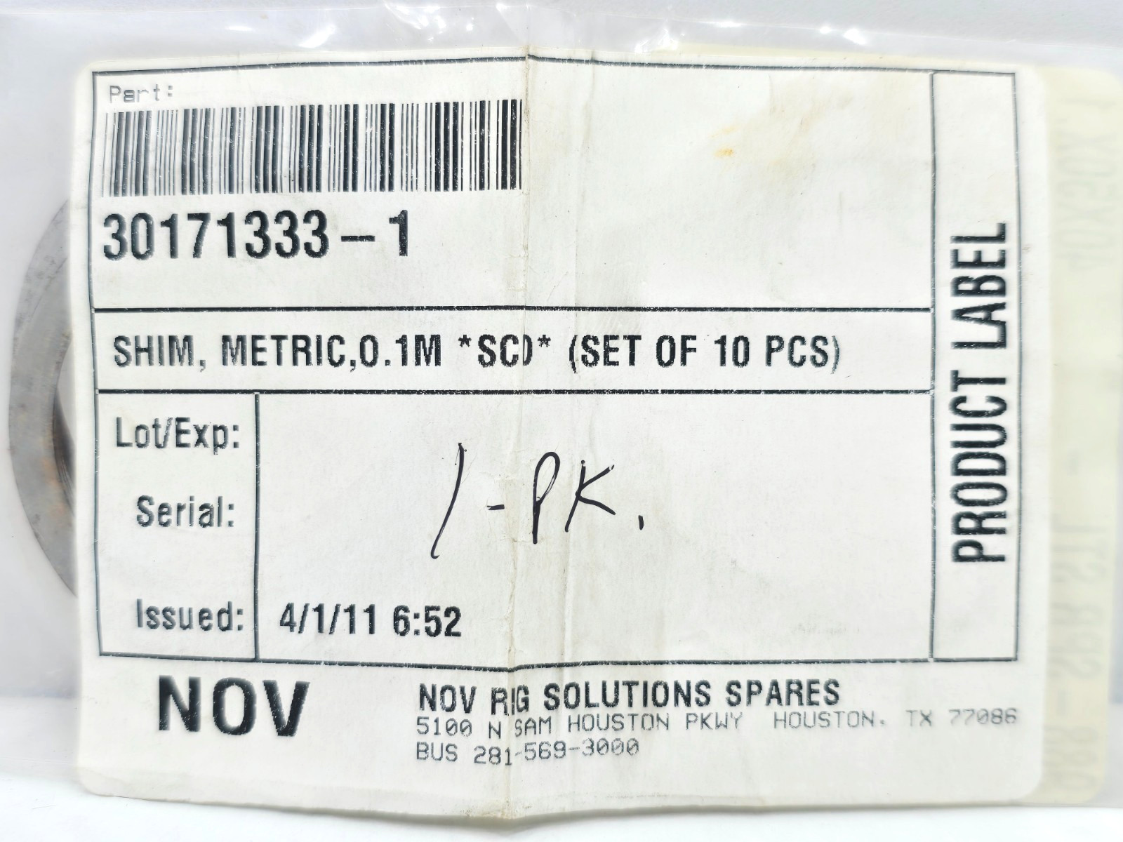 MCMASTER 10 PER/PK 988-SPR STL 40X50X1 SHIM RINGS SPRING STEEL 30171333-1 40PCS