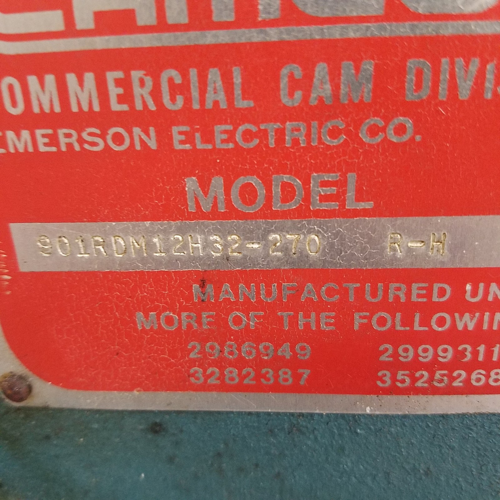 CAMCO 901RDM12H32-270 R-H Powered Rotary Indexer w/R-250 30:1 Ratio Gearbox.