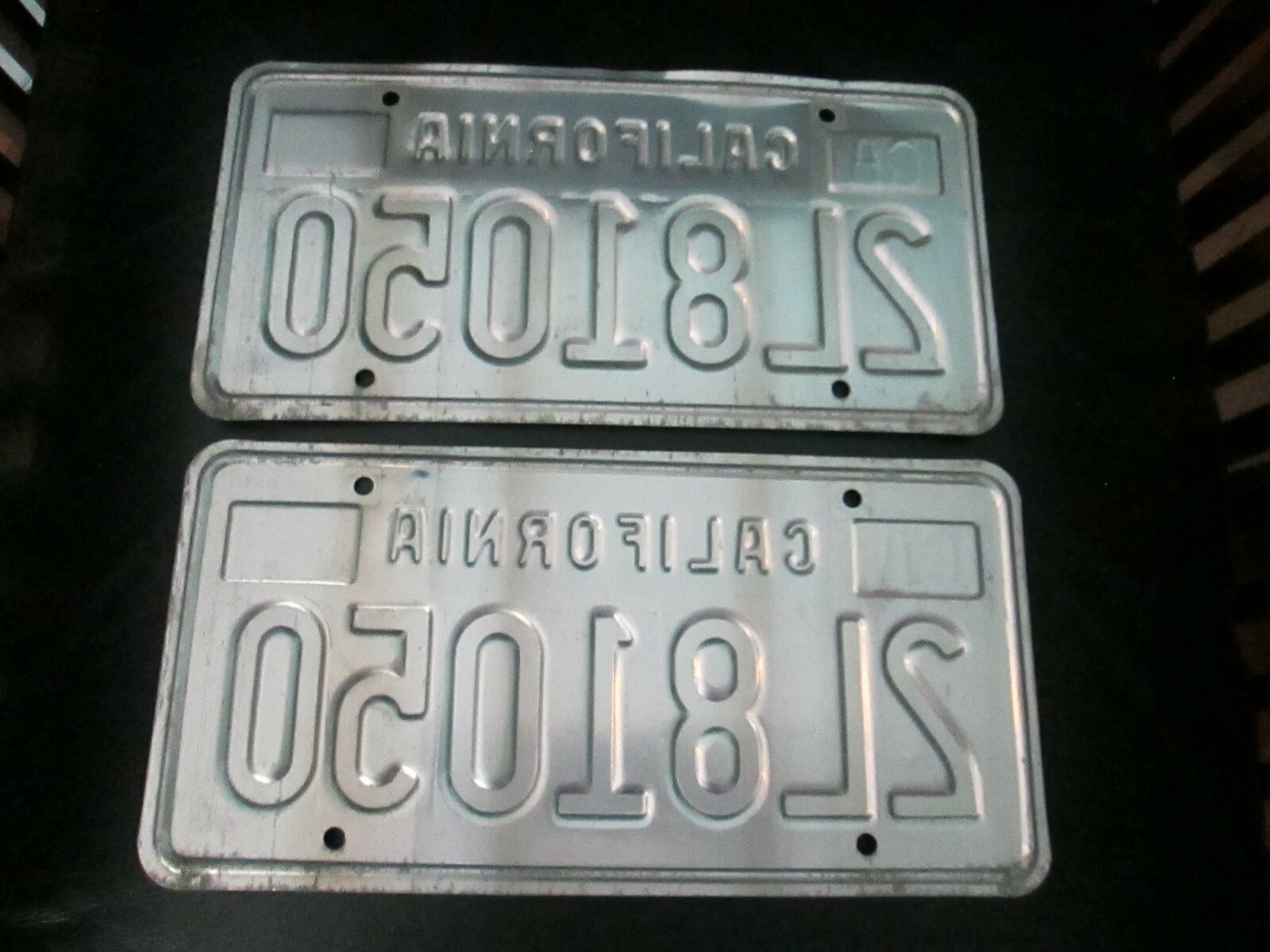Set of 2 Matching California CA Blue & Yellow Vintage License Plates 1980s