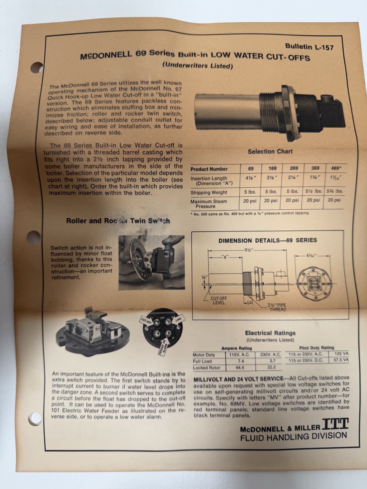 McDonnell & Miller 155100 3-1/8″ Low Water Cut-Off Boiler Control 169 Series UL