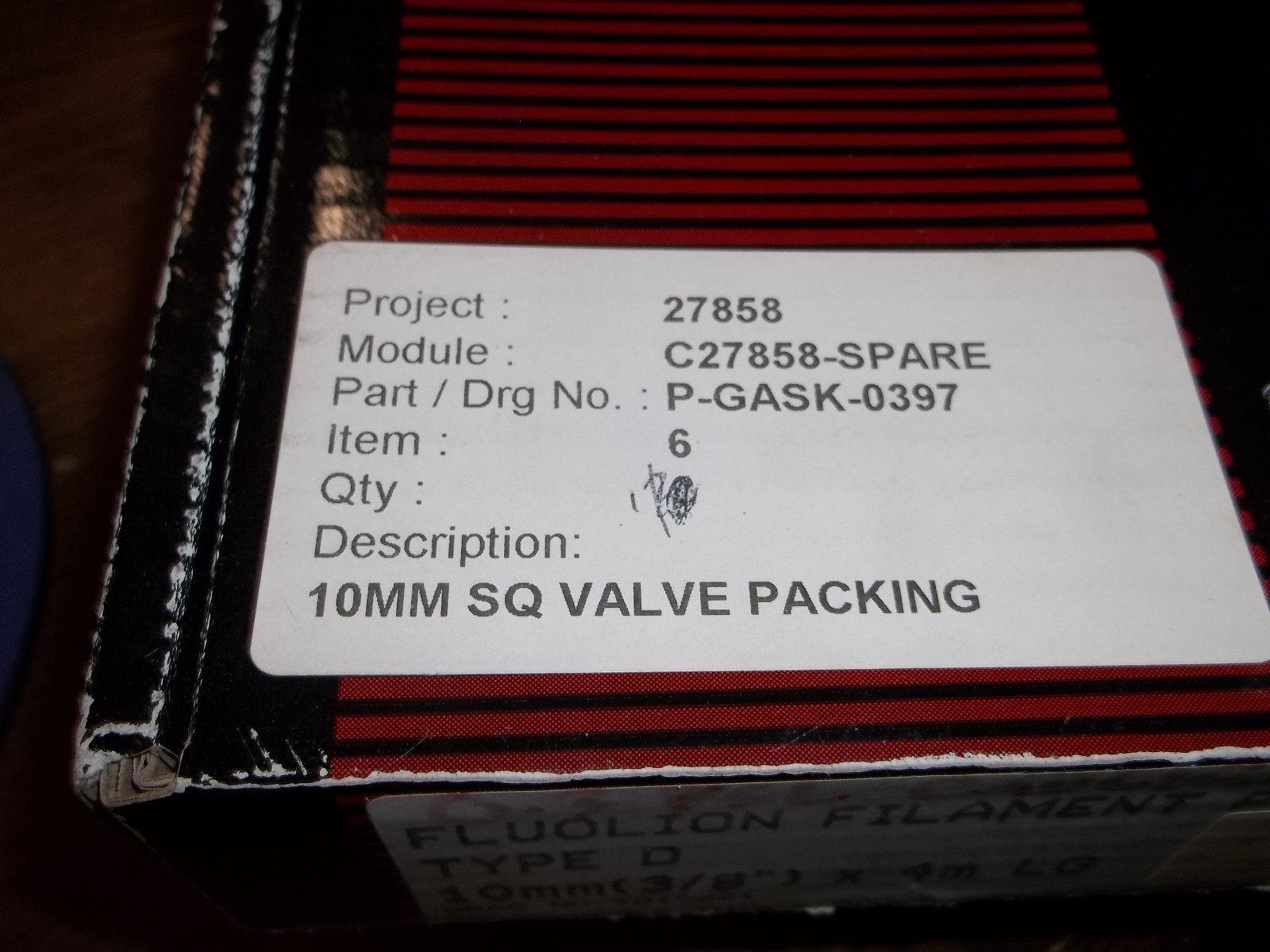 NIB JAMES WALKER TYPE D FLUOLION FILAMENT PACKING CAULKING RING 0.03 PSL (TT3)