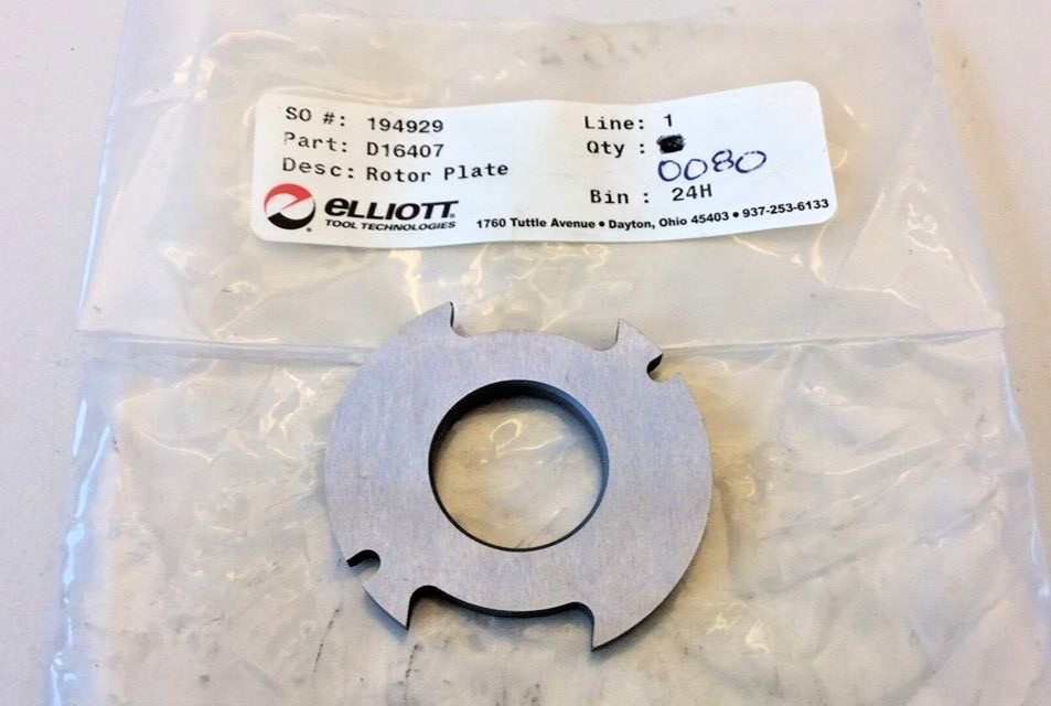 Elliott Tool D16407 Rotor Plate For Series 1300 Turbine Style Cleaner