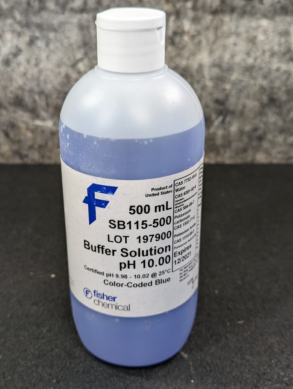 2 x Fisher Chemical SB115-500 Blue pH 10.00 Buffer Solution 500mL Exp 12-2021