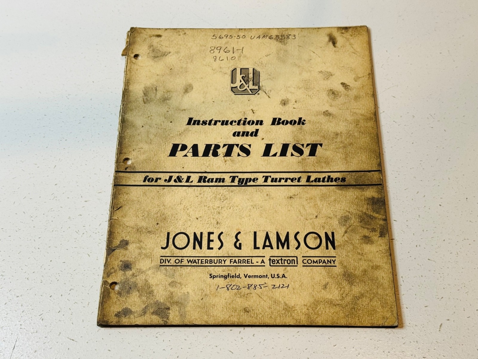 J&L Jones Lamson Ram Turret Lathe Instruction BooK Part List Service Shop Manual