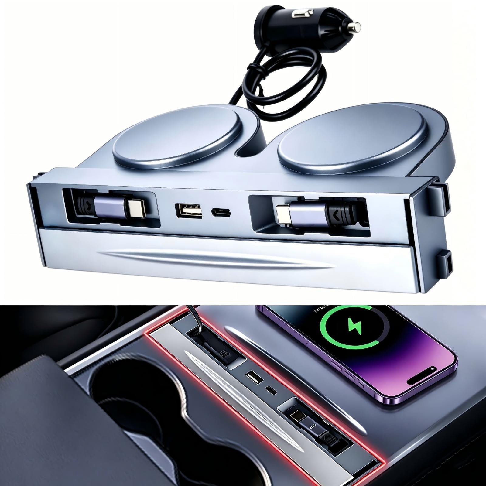 65W Car USB Hub for Tesla Model 3(2024/2025/2026) and Model Y(2025/2026) | 4-…