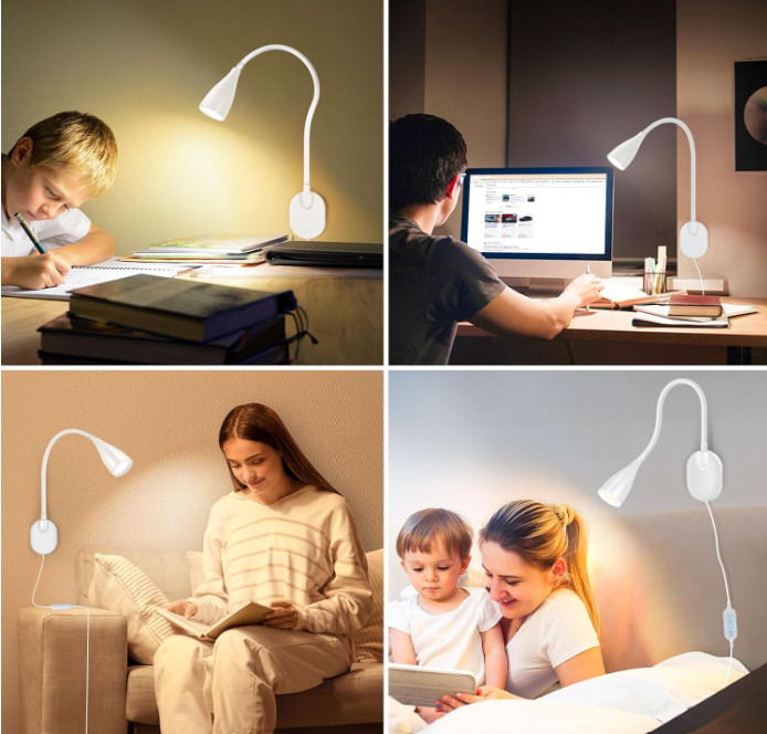 LiFMIRA Wall-Mounted LED Bedside Reading Light with USB Charging Port, 10-Level