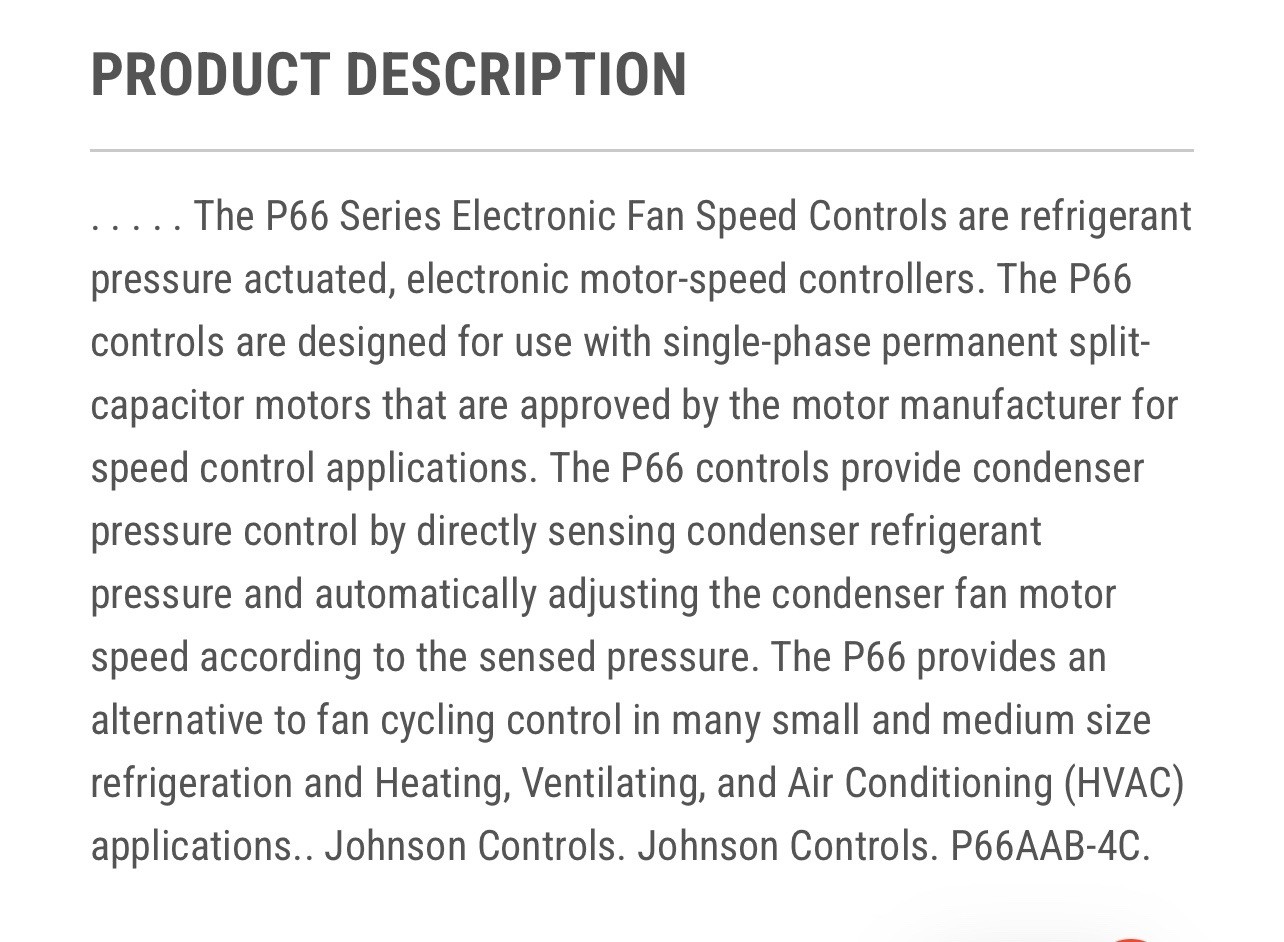 New Johnson Controls P66AAB-4C Series P66 Electronic Fan Speed Control