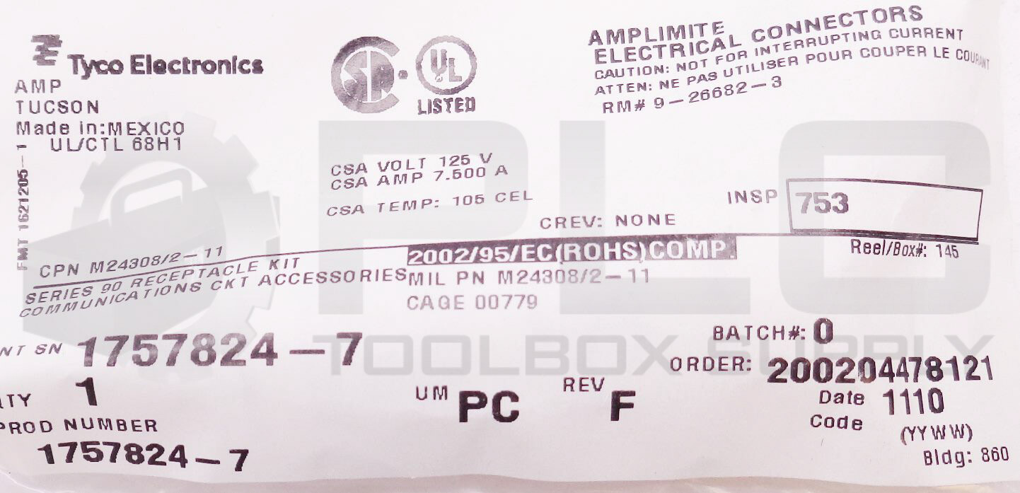 NEW TE TYCO ELECTRONICS 1757824-7 AMPLIMITE ELECTRICAL CONNECTORS SER 90 KIT
