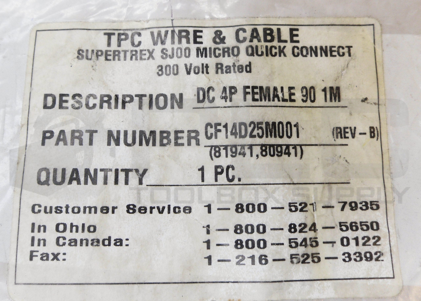 SEALED NEW TPC CF14D25M001 SINGLE ENDED CORDSET 4P FEMALE 1M