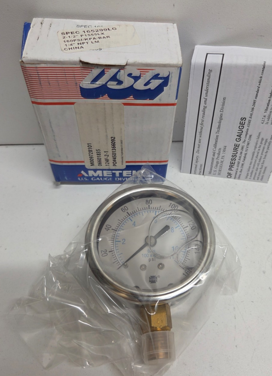 NEW IN BOX! USG AMETEK 2-1/2″ 160PSI 1/4″ NPT PRESSURE GAUGE 165299LG