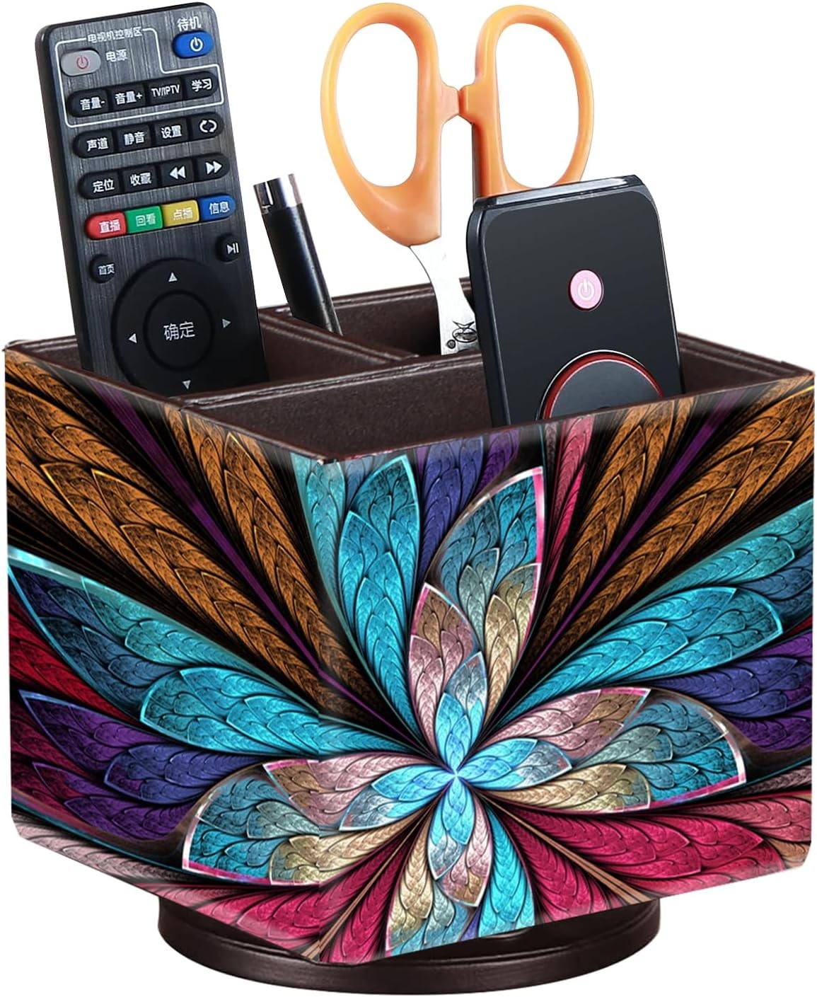 YAPISHI Remote Control Holder TV Caddy for Square, Flower Fractal