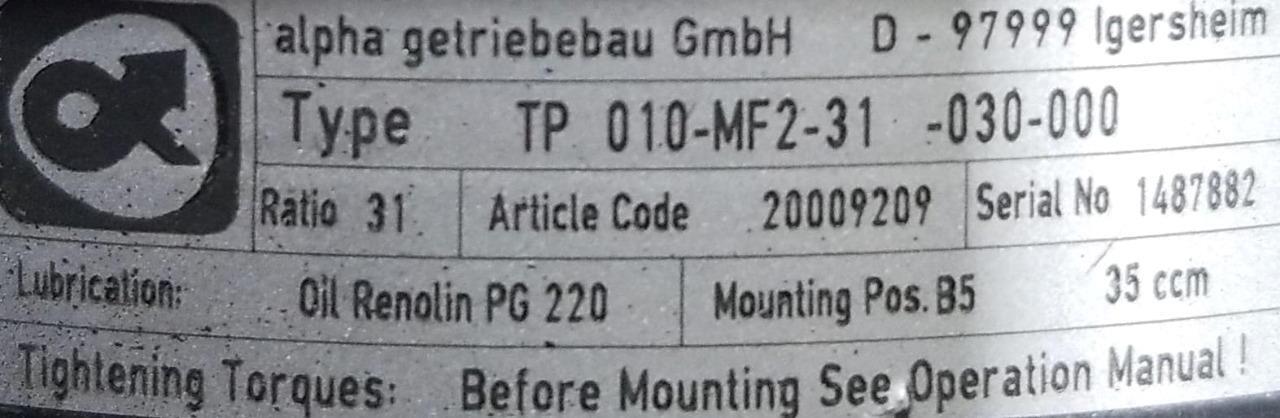 ALPHA GETRIEBEBAU GMBH TP 010-MF2-31-030-000
